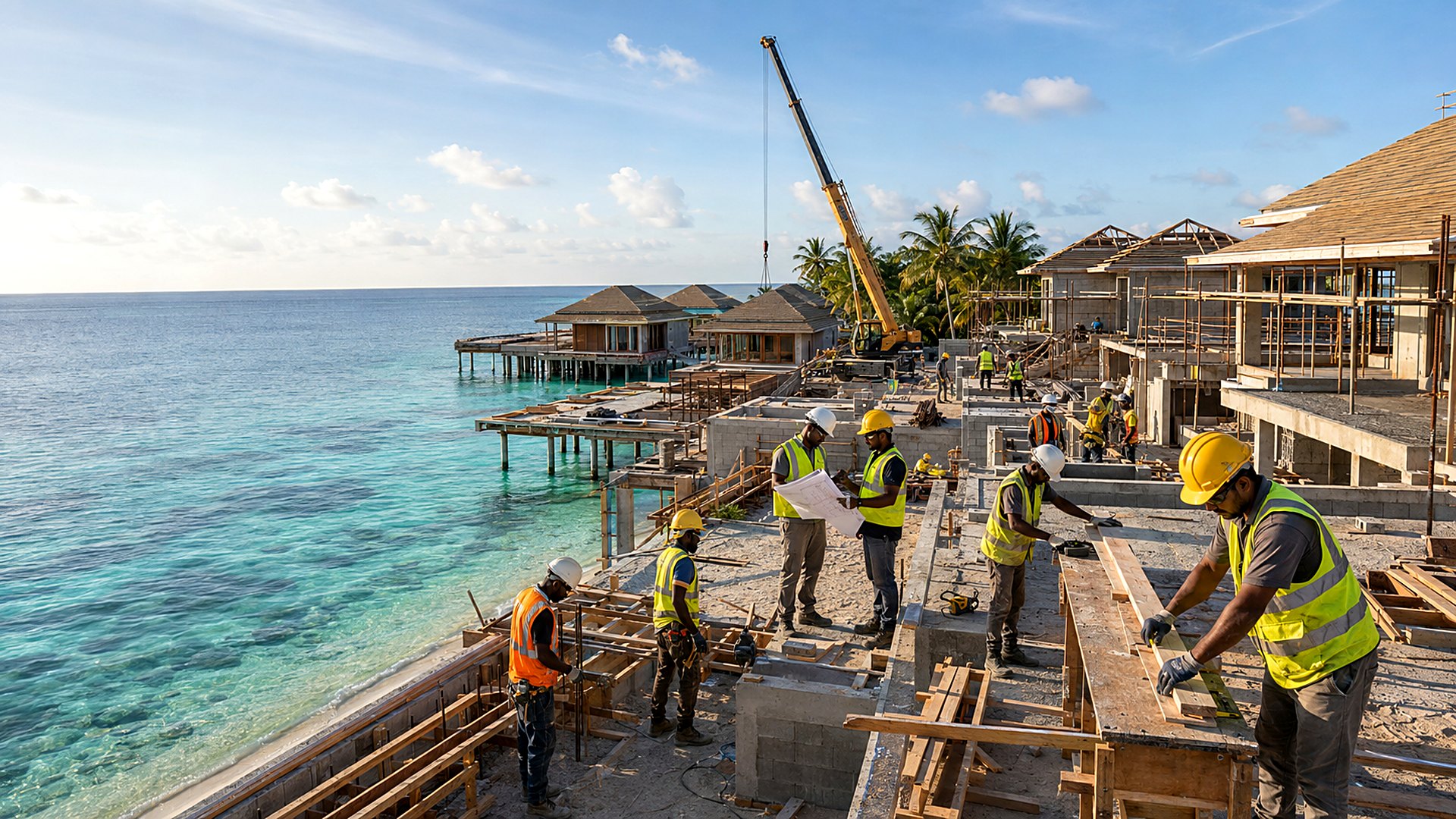 Luxury Maldivian resort waterfront representing the operational environments Elevate Industries services
